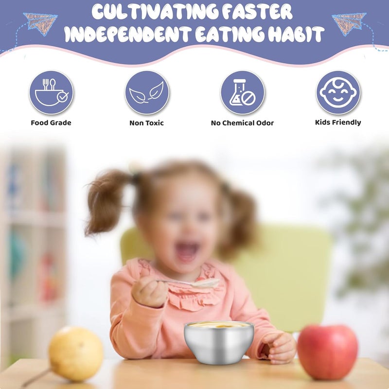 TeamFar Stainless Steel Bowls for Kids, 12oz Metal Baby Toddler Bowls Set of 4, Double-Wall Insulated Kids Bowl for Cereal/Snacks/Soups, Non Toxic, Dishwasher Safe - Image 5